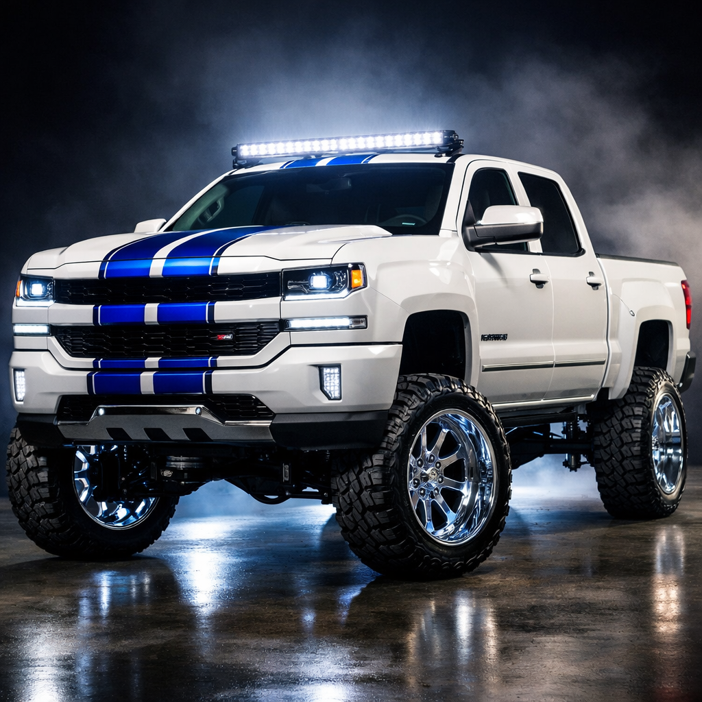 Lifted Truck with Racing Stripes - After